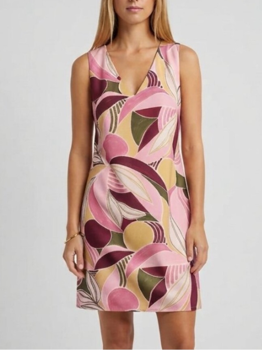 Molly Bracken Pink Shift Sleeveless V-Neck Mini Dress Size Medium 39926